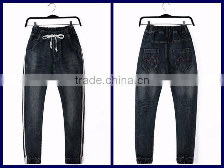Top 10 jeans two color PU tape funky wholesale kids high waist jeans with elastic