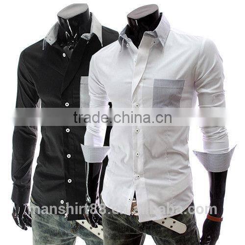 New Mens long sleeve contrast color Slim Fit casual Shirt
