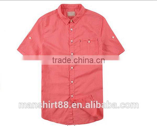 men's washed colorful linen/cotton square collar short sleeves shirt