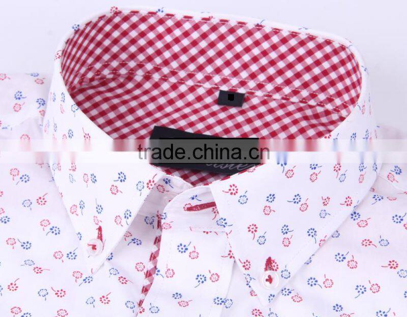 2017 latest men's long sleeve button-down collar slim fit shirt with contrast collar and cuff
