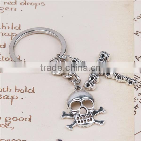 Keychain & Keyring Skeleton Skull Antique Silver Cross Carved 7.8cm