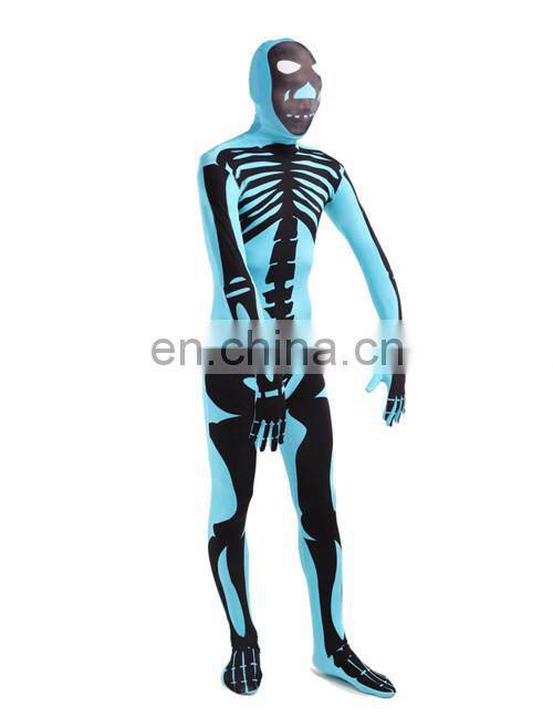 Lake Blue Zentai Full Body Lycra Spandex Skull Unisex Adult Party Cosplay Costume