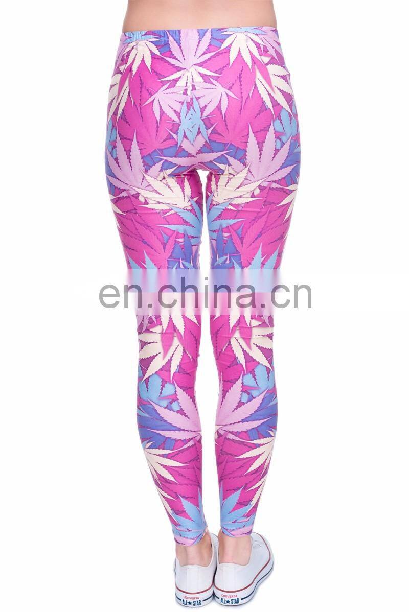 Weed pink custom fabric ladies sexy jogging slim hot wholesale brand 3d high quality girls spandex woman leggings