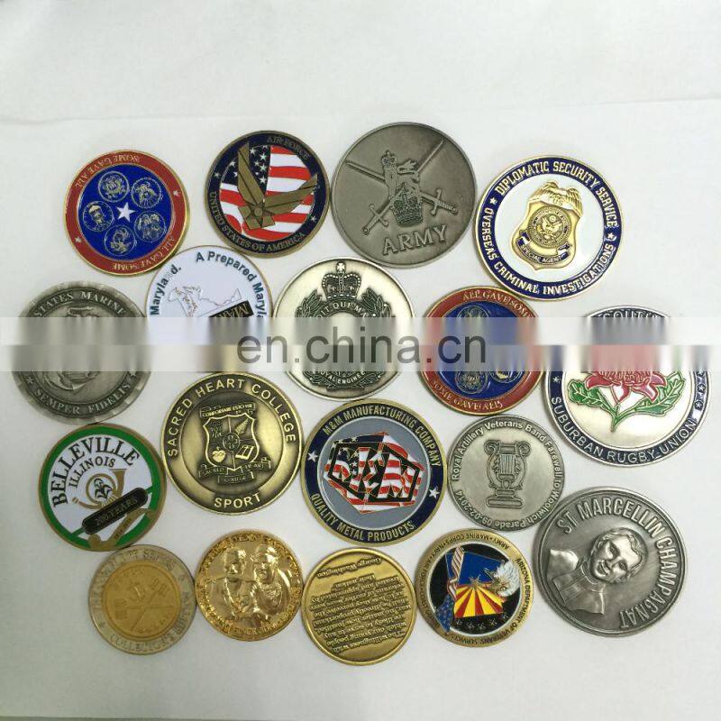 custom challenge coin and gold coin embossed with figures and animal or letter as souvenir coin