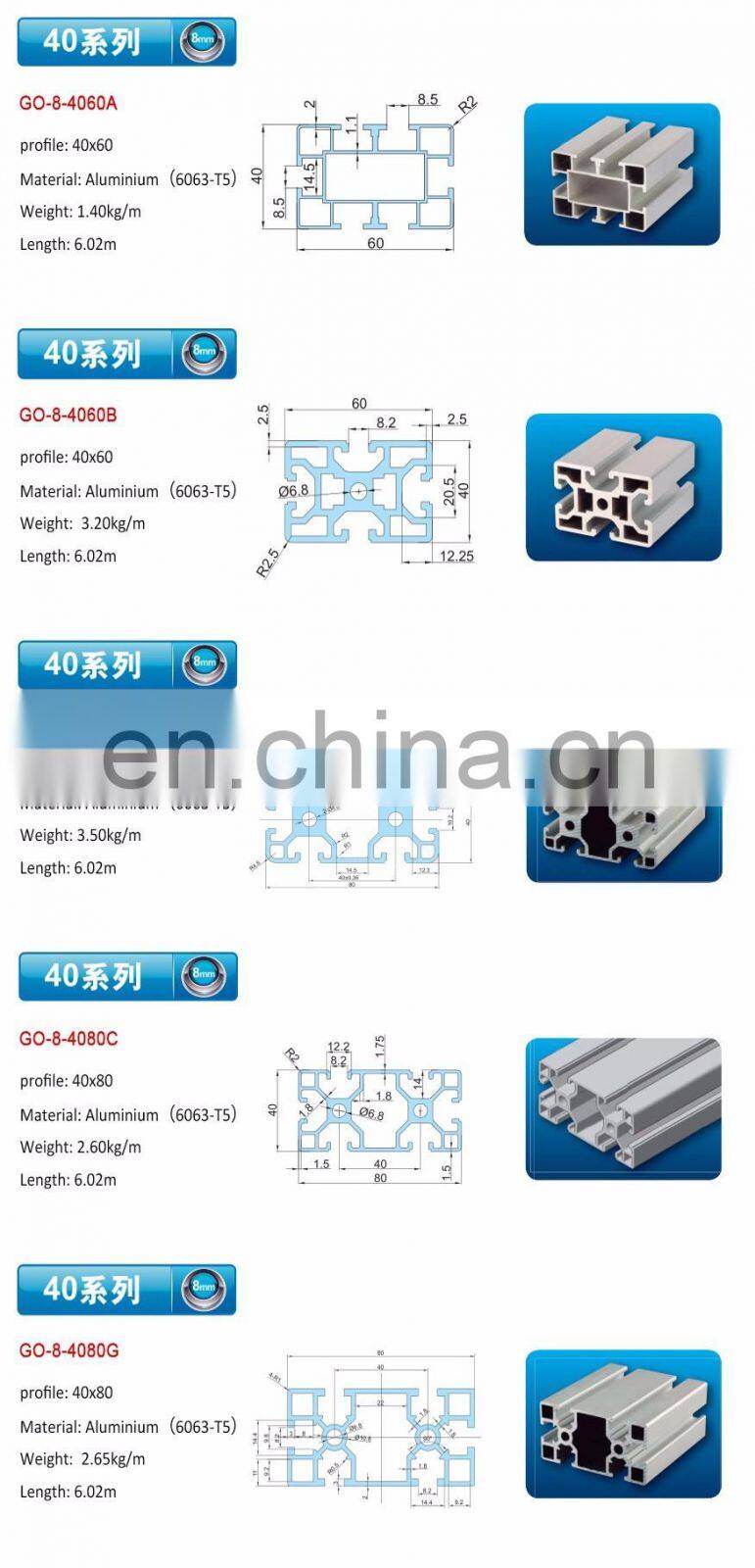 high quality t slot extruded aluminium profiles extrusions