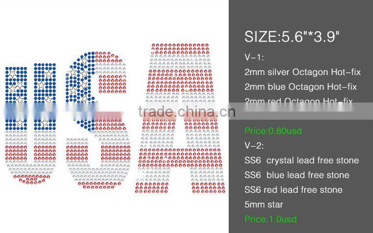 1012C Fashion America rhinestud motif, China octagon America motif rhinestud, wholesale rhinestud motif America