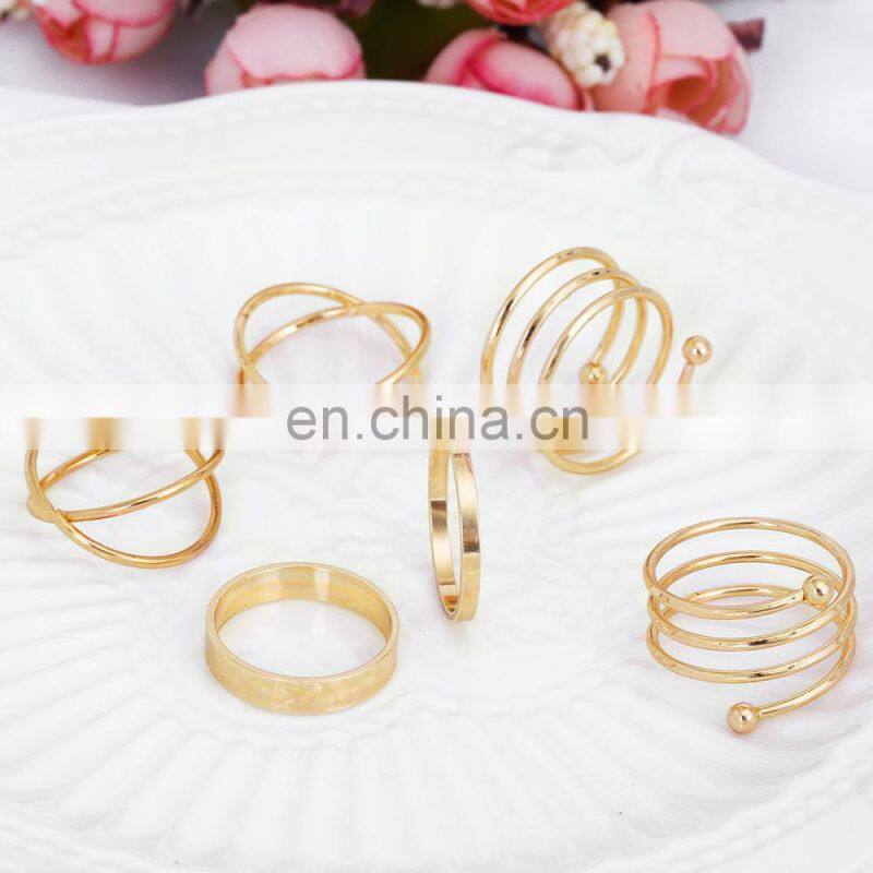 2017 Hot unique set of rings punk fist gold for women ring finger 6 pcs. best selling