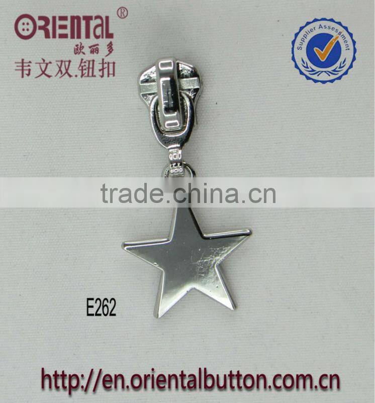 Shiny nickel pentagram shape metal zipper puller