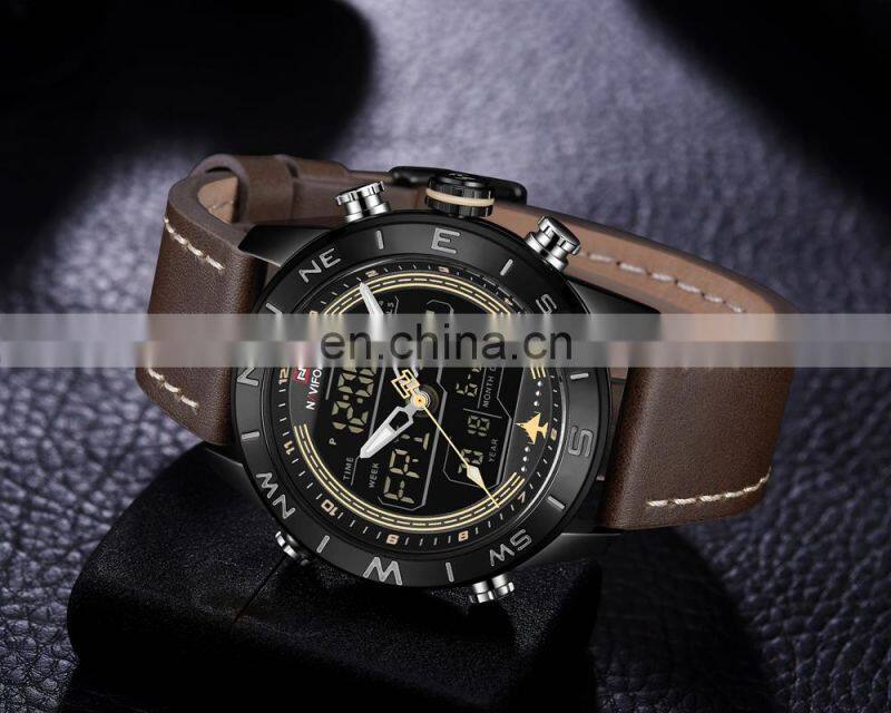 NAVIFORCE NF9144 Men Digital Quartz Movement Watch Simple Style Leather Band Watch Luminous Week Date Month Display