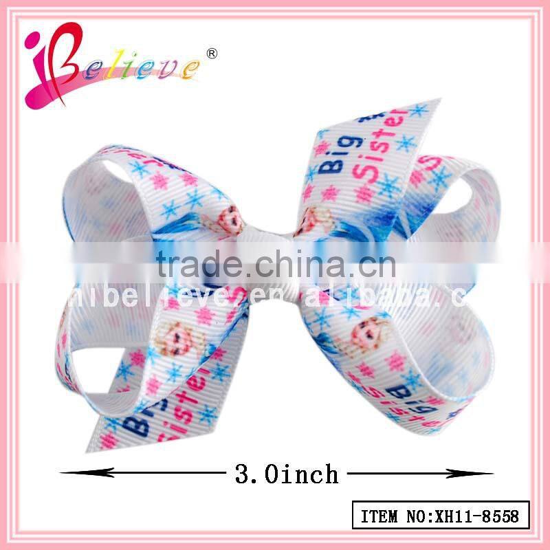 2015 Popular kids hair bow accessories,grosgrain ribbon hair bow,elsa & anna ribbon bow hair clip