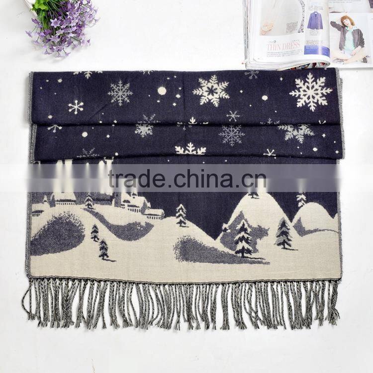 Best Selling FashionJacquard Snow Pattern Women Winter Wool Scarf