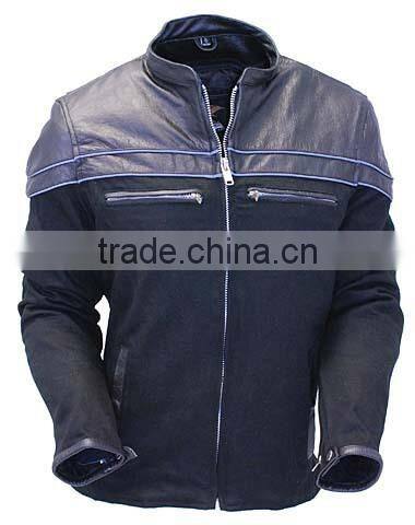 2015 New fashion Tuscan Vented Denim and Leather Motorcycle Scooter Jacket with Reflectors for mens motorbike leather jacket
