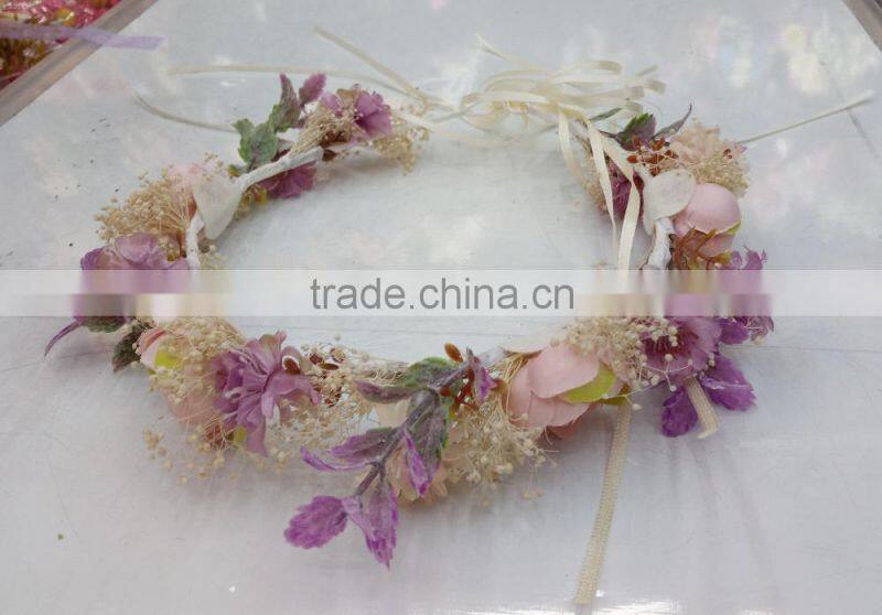 HL019 Hot sale Fashion women tiara flower crown headband wedding flower garland crown handband