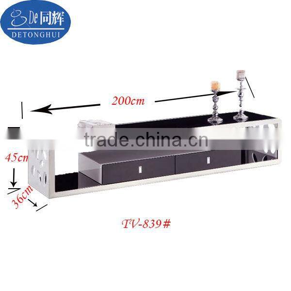 2014 stainless steel frame toughened glass surface TV stand tv-839#