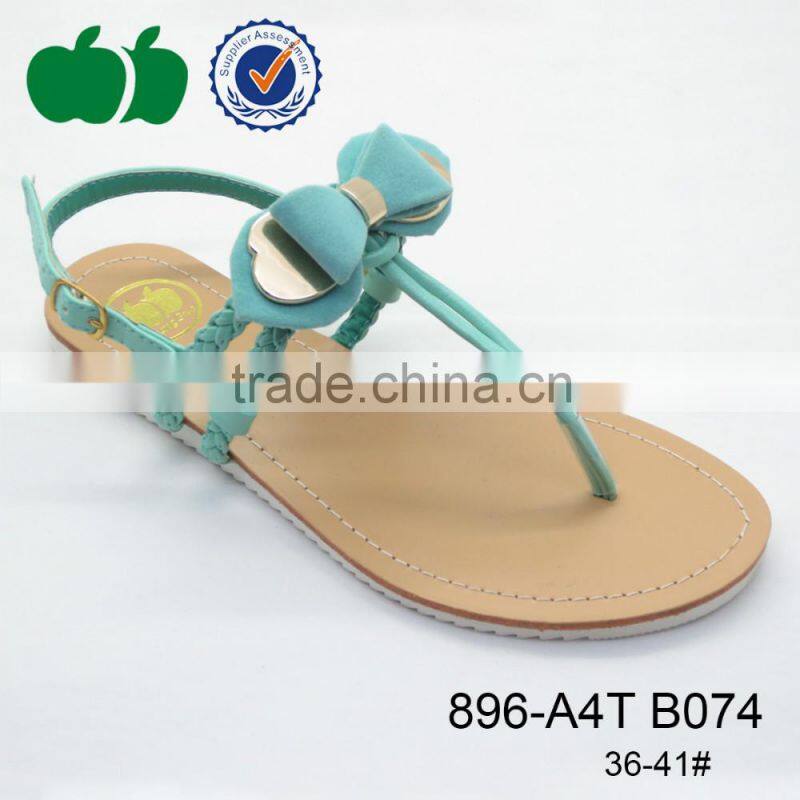 Fashion flat summer nice design ladies sandals with bowknot