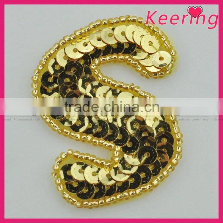 100% handwork letter patch in gold sequins for May WRAB-032