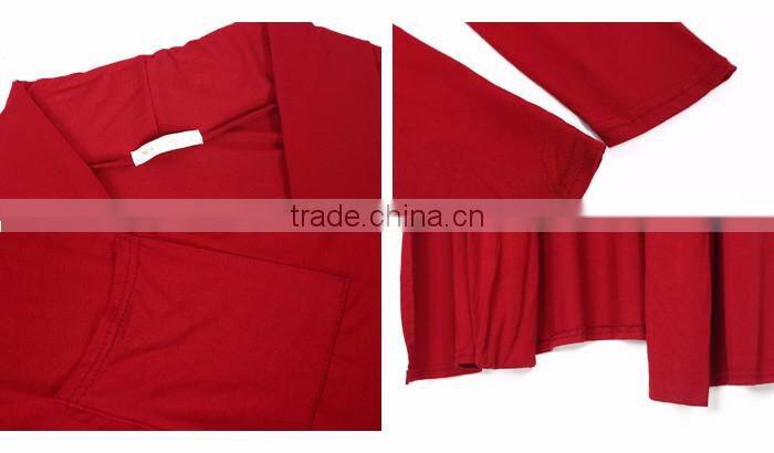 Fahion Side Vents Detail Long Sleeves Red Color Top For Girls