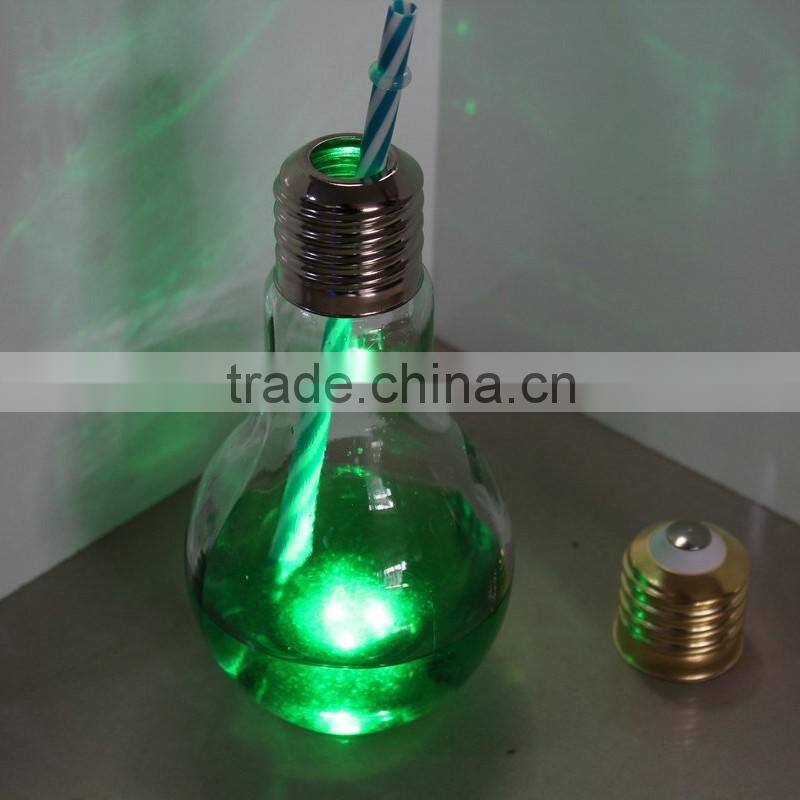 450ml blue light bulb shape glass beverage/juice bottle with inner plug and lid