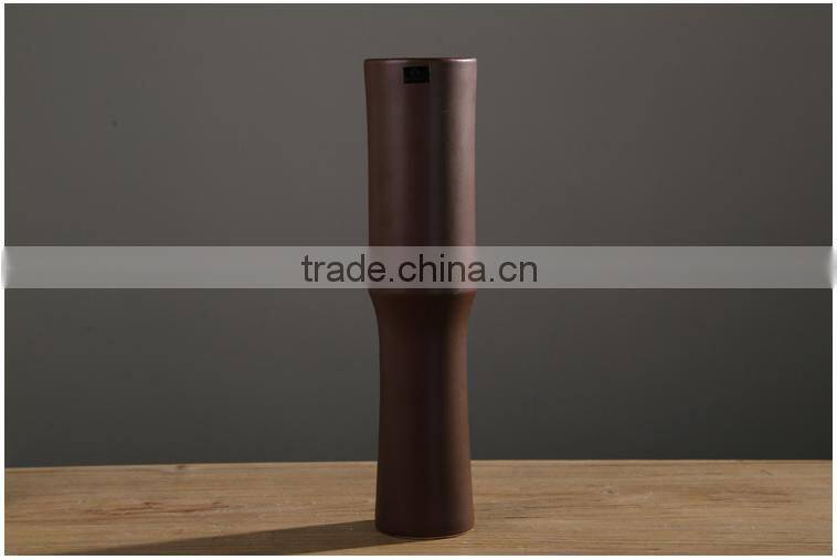Chocolate color desk tall cylinder vases from jingdezhen factory