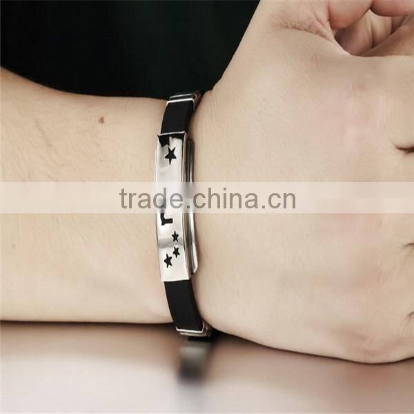 engrave metal plate silicone bracelet stainless steel