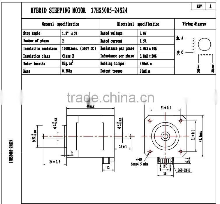 Double Shaft Nema17 48mm Length Stepper Motor