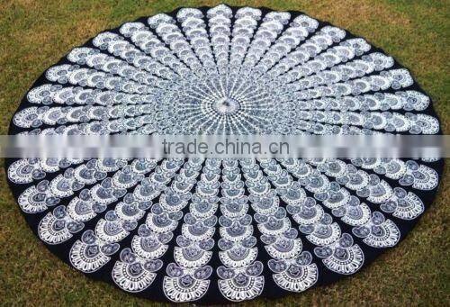 Mandala Hippie Boho Black and white Throw Beach Roundie Yoga Mat Hippie Beach Towel