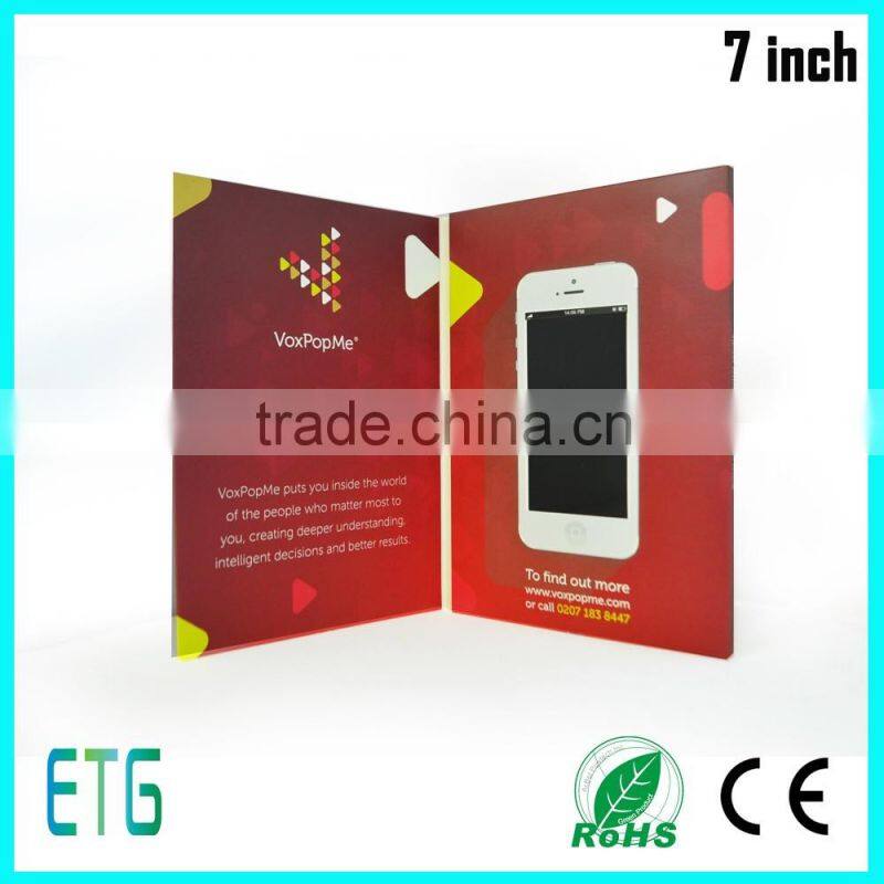 2016 cheap advertising 7 inch customized video brochure