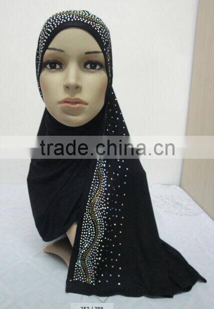 JL054 latest cotton jersey scarf with rhinestones,muslim hijab scarf