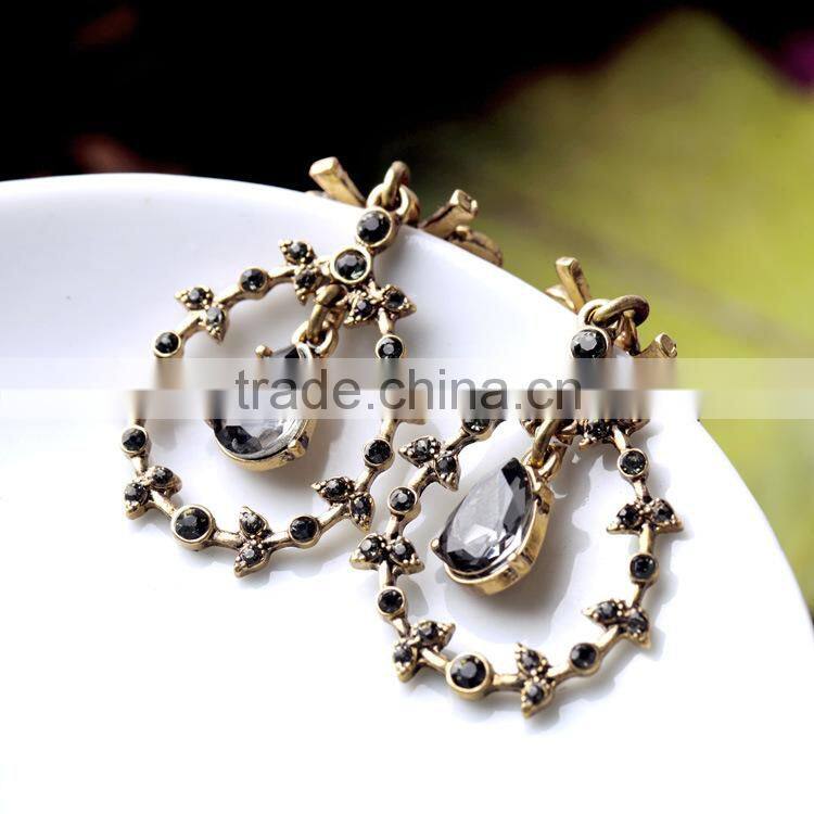 Black waterdrop crystal pendant earring wholesale Fashion crystal bowknot alloy drop earring