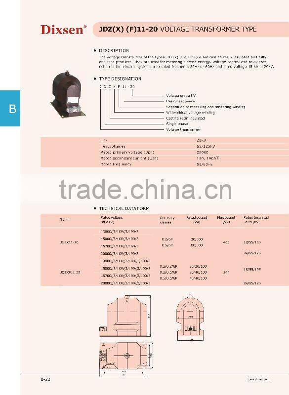 JDZ(X)(F)11-20 20KV MV INSUTRUMENT TRANSFORMERS