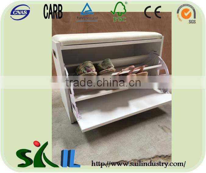 Wooden shoe shelf livingroom shoe rack with seat