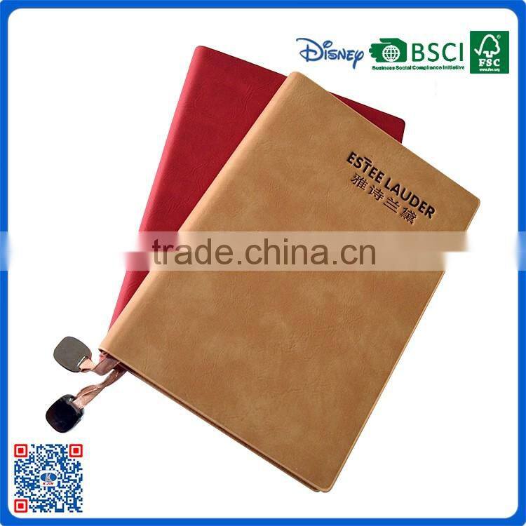 Factory supply refillable leather cover hardcover notebook with metal bookmark tag for gifts