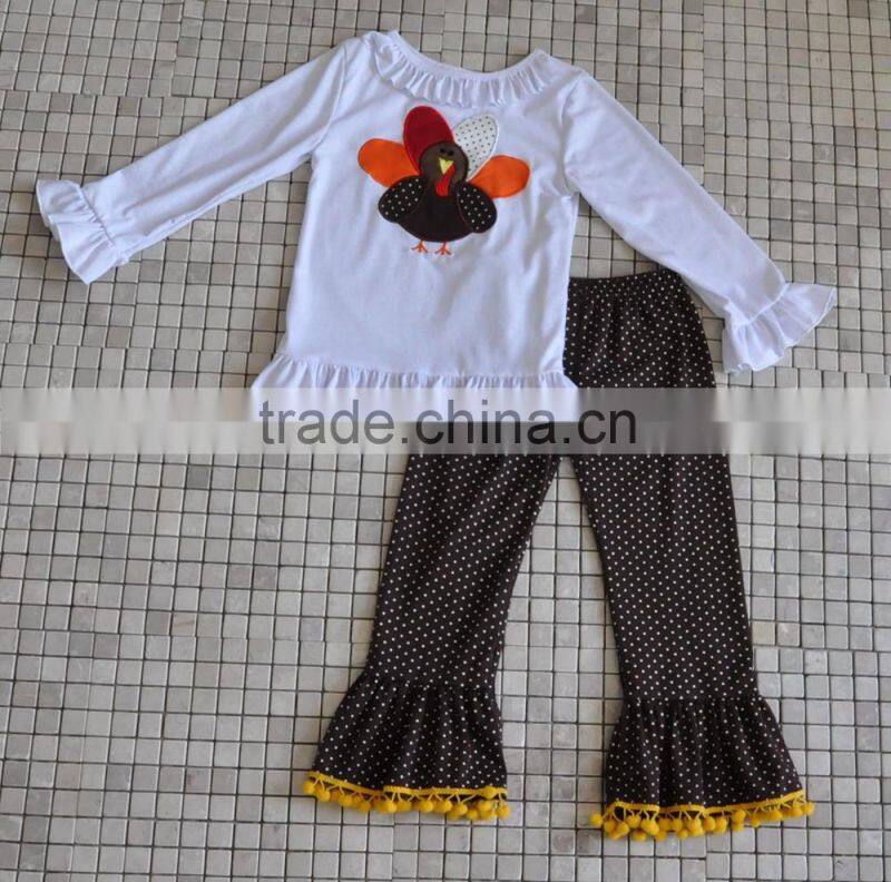 newborn handmade turkey embroidery long sleeve top and pant thanksgiving outfits