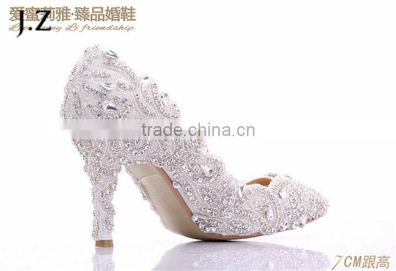 OW24 fashion crystal mid heel wedding shoes, pointed wedding shoes