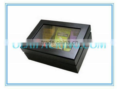 customized high gloss black lacquer finish wooden tea tray with holder