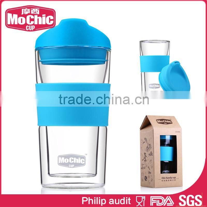 400Ml/550ML Mochic reusable customized glass water bottle with metal cap and silicone sleeve