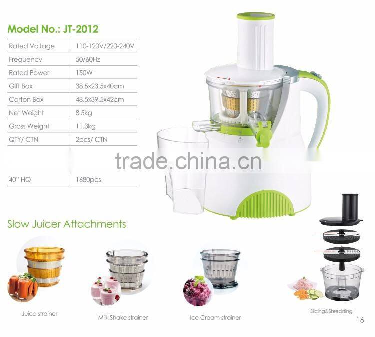 Cool press slow juicer with single auger JT-2012