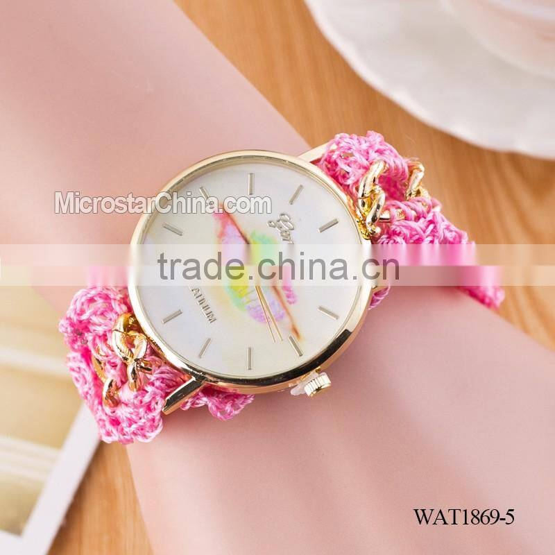 Women New Classic Geneva Ethnic Braided Analog Quartz Chain lips watch strap