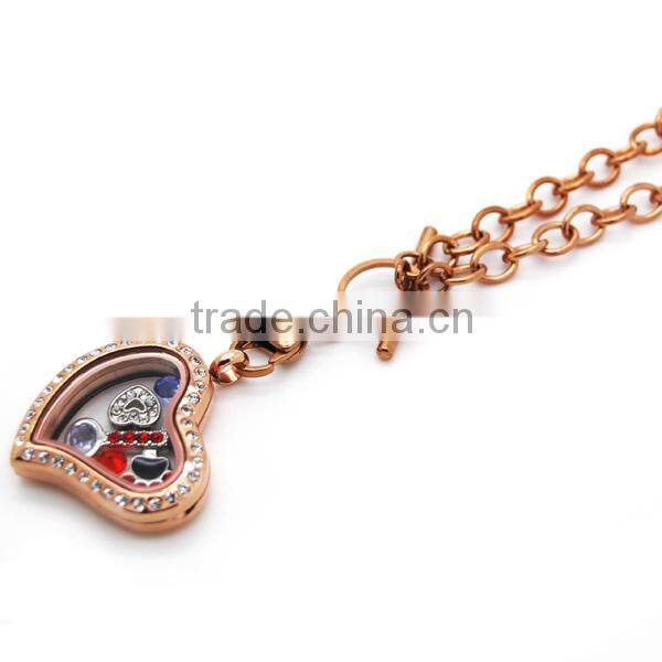 Dongguan manufacturer wholesale heart shaped locket necklace stainless steel floating glass magnetic gold locket jewelry