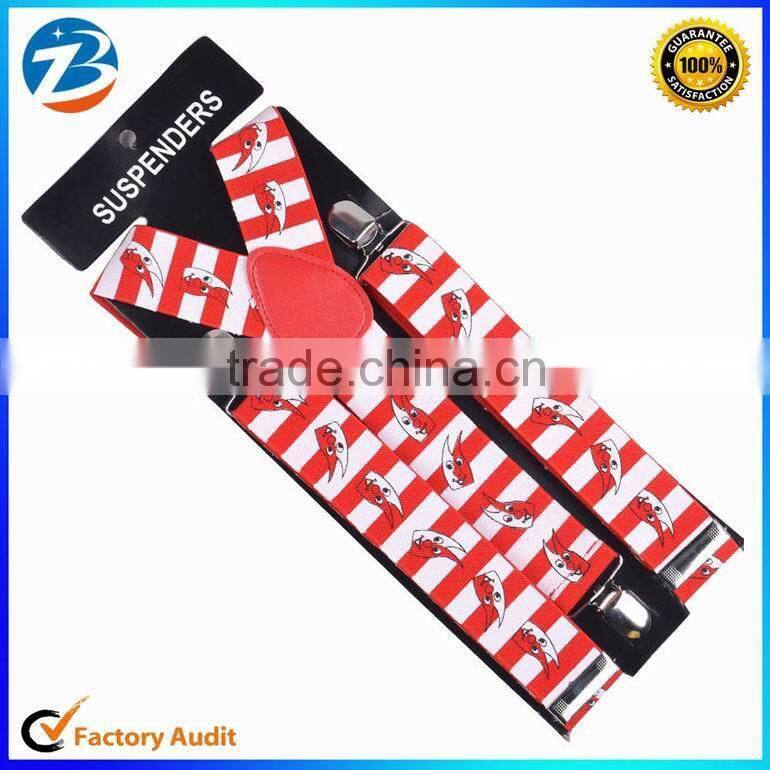 Popular Stripes Printed Wide Adjustable Braces Mens and Ladies Suspender Clips