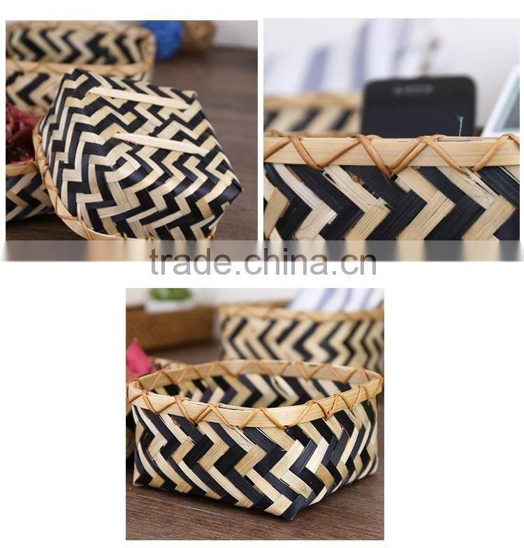 Bamboo woven mini desk storage basket