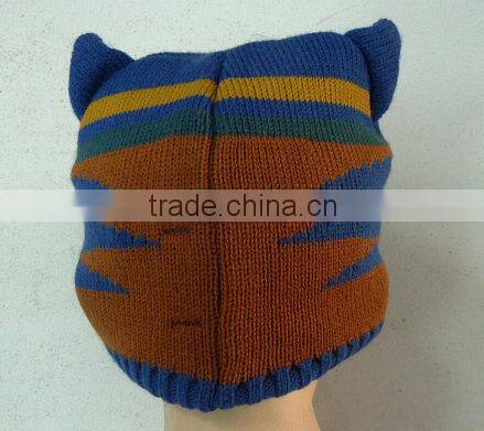 Children's Monster Knitted Beanie with Corn and Pom
