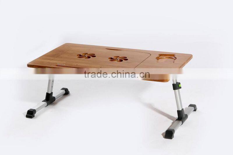 portable bamboo laptop desk with aluminium legs and usb fan