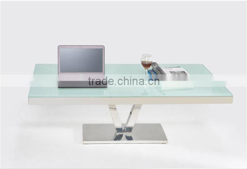 Glass top Stainless Steel V-shape foot tea table