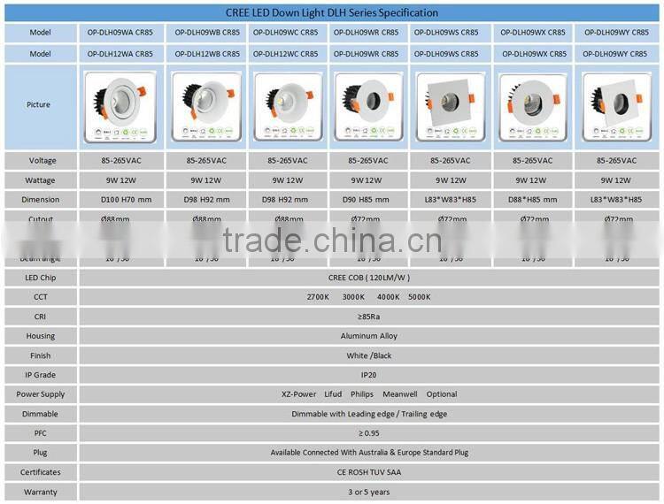 12W Die-cast aluminum downlight led 230v dimmable 18/36deg natural white 4000k LED downlight