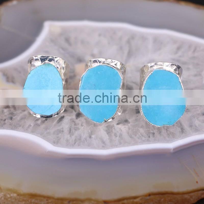 Fashion Natural Blue Turquoise Ring, Freeform Silver Plated Jewelry Gem stone Ring