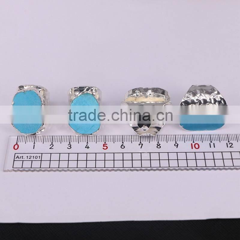 Fashion Natural Blue Turquoise Ring, Freeform Silver Plated Jewelry Gem stone Ring