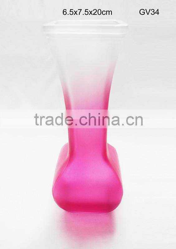 pink chinese antique frosted glass vase for home decoration