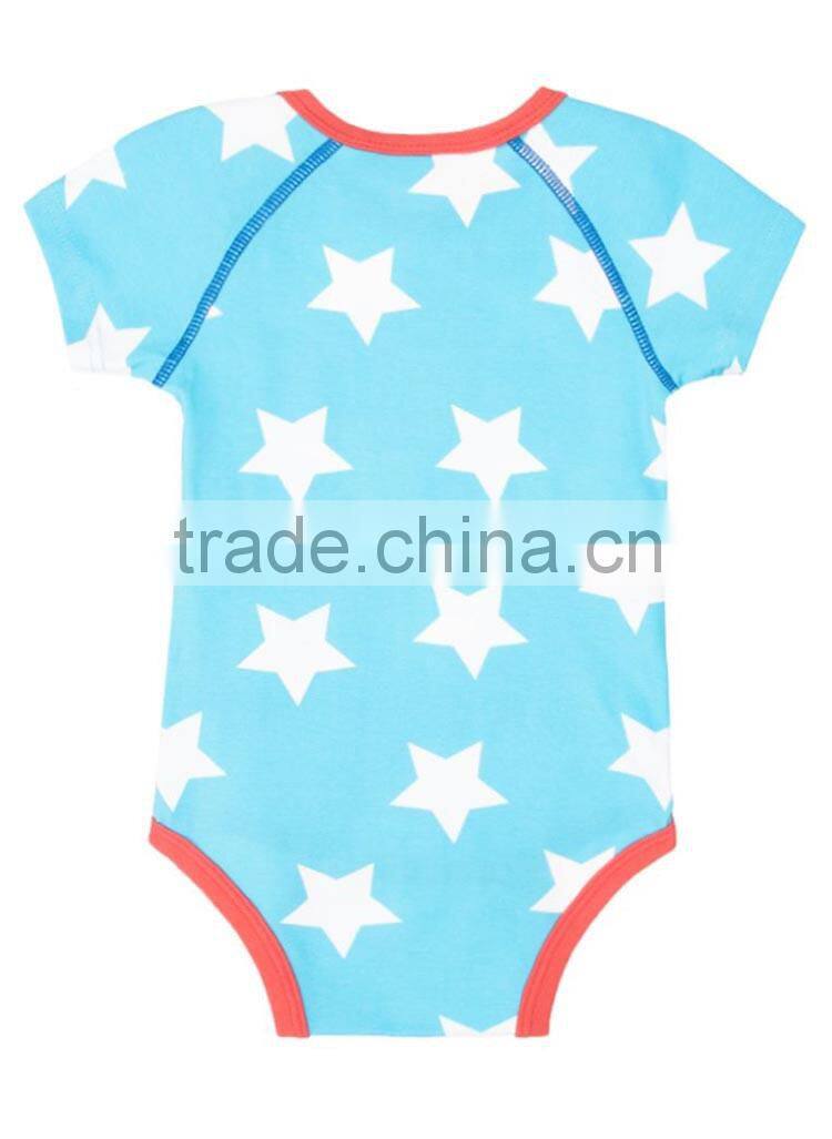summer soft cotton sky blue baby romper sets printed star baby boy romper clothing