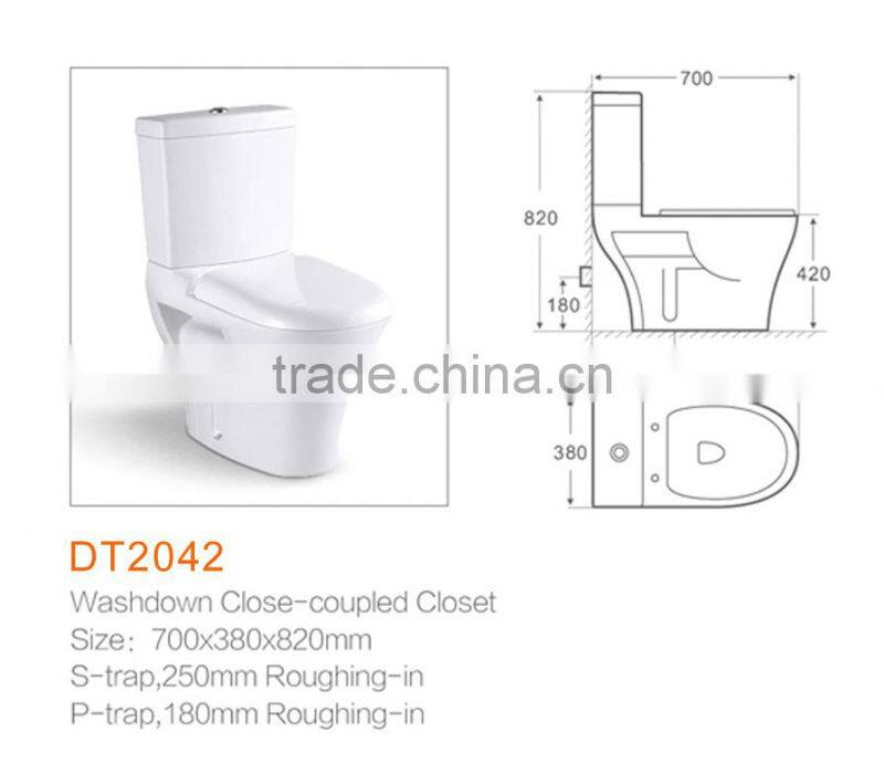 popular bathroom porcelain washdown two piece toilet manufacturer DT2042